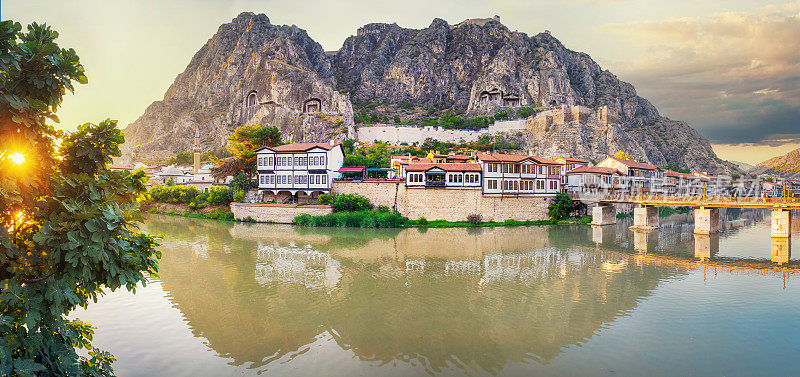 Panoramic Image of Yeşilırmak River, Old Town and Ancient Rock Tombs of Amasya